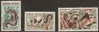 1961 Madagascar,  Malagasy: Scott 321 - 322,  C67 (3) - Lemurs (monkeys) Mint/used photo