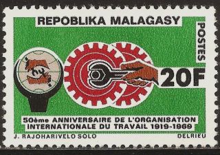 1969 Madagascar,  Malagasy: Scott 423 - 50th Anniversary Of I.  L.  O.  (20 Fr) photo