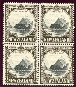 Zealand 1936 Kgvi 4d Black & Sepia Block Of Four.  Sg 583.  Sc 209. photo