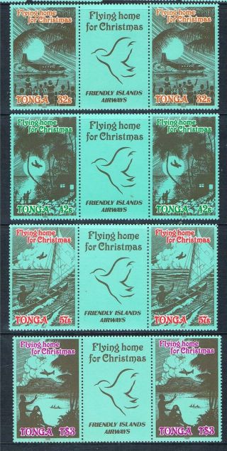 Tonga 1989 Christmas Flying Home Gutter Pr Sg 1059/62 photo