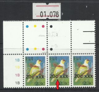 Unlisted Overprint Shift Variety Fiji 20c/23c Provisional Bird Stamp (01.  078 photo