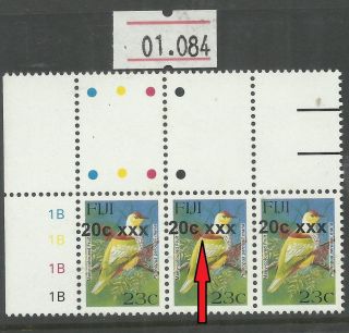 Unlisted Overprint Shift Variety Fiji 20c/23c Provisional Bird Stamp (01.  084) photo