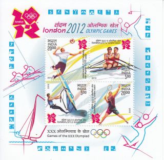 India 2012 London Olympics 4v S/s Games Rowing Surfing Badminton Volleyball photo