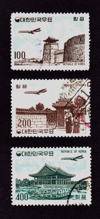 Korea Scott C24,  C25,  C26 - Air Post - Airplane Over Famous Sites photo