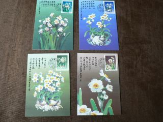 4 X 1990 China Maximum Cards: Flowers,  Narcissus photo