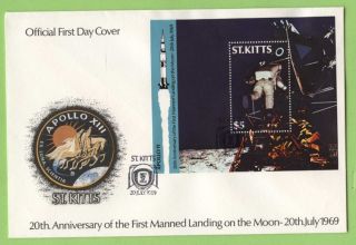 St.  Kitts 1989 20th Anniv.  Of Moon Landing Miniature Sheet On First Day Cover photo