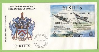 St.  Kitts 1990 B.  O.  B.  Anniversary,  Spitfire Miniature Sheet First Day Cover photo