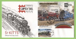 St.  Kitts 1996 Capex Exhibition Railway Stamp & Sheet First Day Cover photo