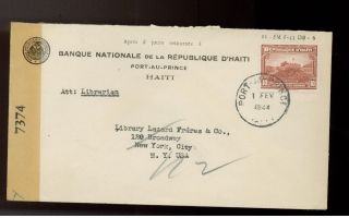 1944 Port Au Prince Haiti National Bank Censored Cover To Usa photo