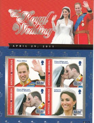Antigua & Barbuda 2011 Royal Wedding 4v Sh Ii Prince William Kate Middleton photo