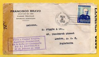 Dominican Republic 1943 Double Examiner Cover,  Visite A Ciudad Trujillo Cachet photo