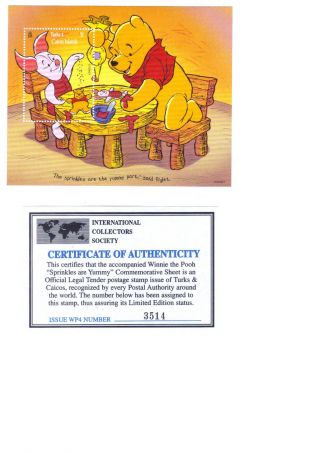 1996 Turks & Caicos Stamp Sheet (walt Disney Winnie The Pooh) photo