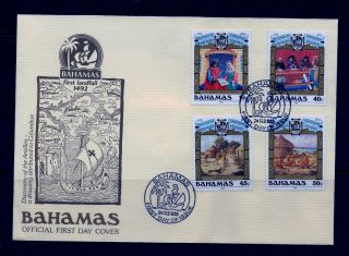 First Day Cover Discovery Of World Sc 640 - 643 Bahamas Fdc Cachet 1988 photo
