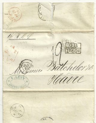 V Levy Stampless Wrapper Jacmel Haiti To Batchelor & Co Havre France Via Gb 1875 photo