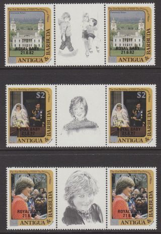 Antigua - 1984 Surcharges (silver) (3v) Gutter Pairs Um / photo