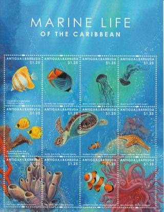 Antigua & Barbuda 2012 Marine Life Of The Carribean 12v Sheetlet Fish Coral photo