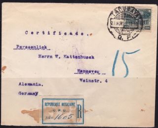 Mex 1926 Registered W/one Sunburst Seal Tacubaya To Germany (ps236) photo