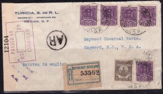 Mex 1942 Registered,  Censored,  Ar W/two Sunburst Seal Mex To Usa (ps237) photo