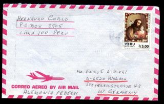 Peru 1980 ' S Air Mail Cover To Germany C6981 photo