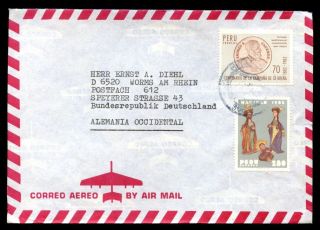 Peru 1980 ' S Air Mail Cover To Germany C6970 photo
