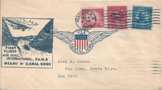 1929 Fam 5 - 1 Miami - Canal Zone Charles Lindbergh Pilot / Costa Rica On Cover photo