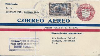 1929 Panama - Nicaragua Ff Franked Postal Stationery Cover photo