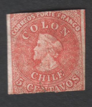 Chile (1) 1866 - 67,  5 Cents,  Imperf.  Wmk D,  Last Of Santiago,  Yvert 8,  Scott 14 photo