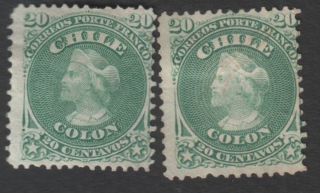 Chile (2) 1867,  20 Cents,  Perf.  12,  Unwmk,  Yvert 15,  Scott 19 