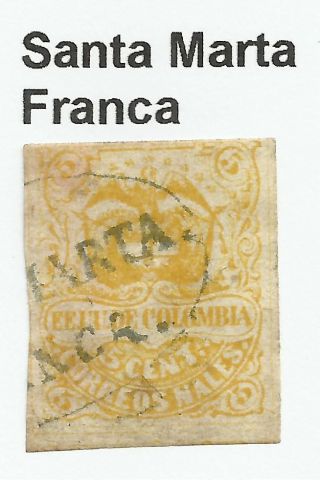 Colombia.  1870.  5c Yellow.  Sg: 62a.  Pre - - Philatelic 
