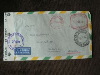 1946 Brazil - Hamburg Airmail Cover: Opened By Examiner 2364 Military Censorship photo