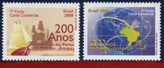8 - 5 Brazil 2008 - Opening Of The Ports Foreign Trade 200 Years,  Ships,  Maps, photo