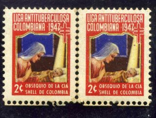 Liga Lac Maternidad,  - Pair Hor.  Cinderellas Colombia 1947 photo