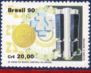 2241 Brazil 1990 - Central Bank,  25th Anniv. ,  Coin,  Mi 2350, photo