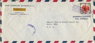 1955 Honduras Commercial Airmail Cover Tegucigalpa To Akron Ohio U.  S.  A. photo