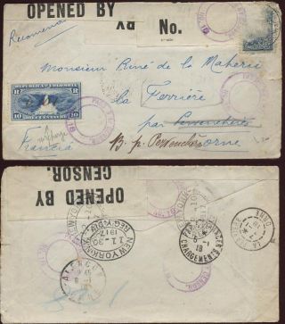 Ww1 Cover Colombia Ny France.  Censor +official Surcharge photo