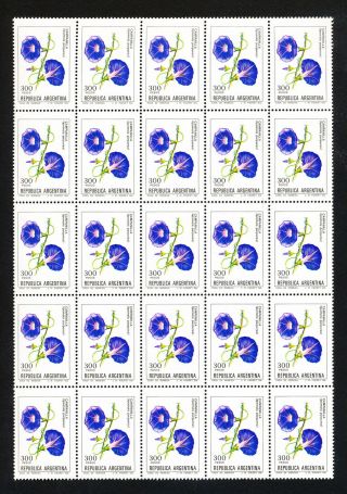 Republic Of Argentina 300 Pesos.  Block Of 25.  Flowers Theme (sh39) Post photo