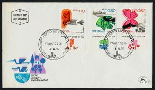 Israel 580 - 2 + Tab Fdc Environmental Protection,  Butterfly,  Fish,  Jet photo