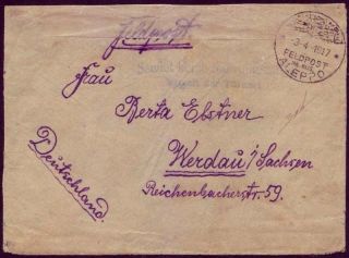 German Military Mail 1917 Cover Gazza Via Aleppo To Berlin; Israel; Certificated photo