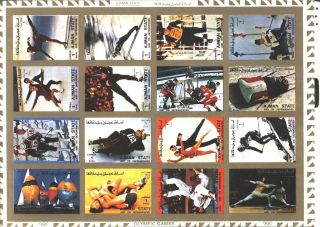 Uae Ajman Sheet Of 16 Olympic Games Imperf On Cartoon Very Rare & Limited photo