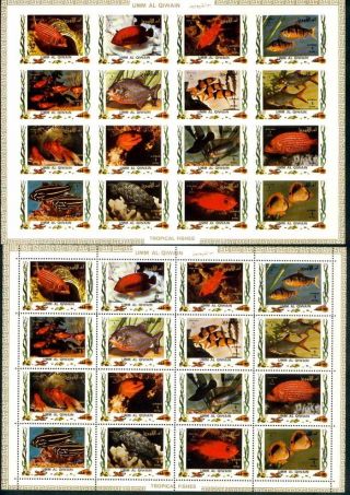 Uae Umm Al Quiwan Sheet Deluxe Cartoon Of 16 Fishs One Perf And Imperf photo