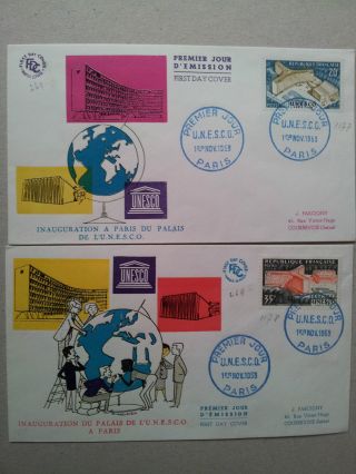 France 1958 2 Fdcs Inauguration Of Office Headquarters Of Unesco In Paris photo