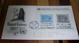 Look Rare United Nations Fdc 15th Anniversary Sheet Special Print 1960 photo