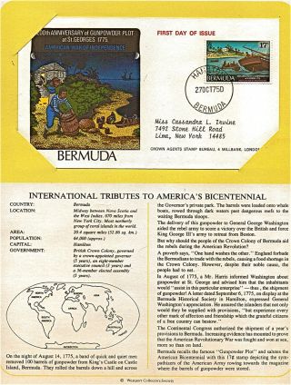 Bermuda Tribute To America ' S Bicentennial 1975 First Day Issue Fdc 