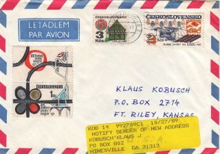 1989 Pardubice,  Czechoslovakia Air Mail Cover To The Usa - - Forwarding Label photo