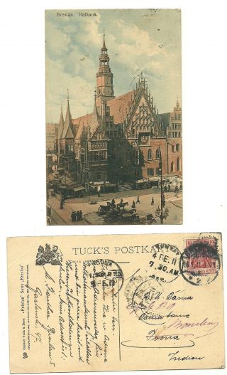 Germany 1911 Tuck ' S Postcard Rathaus People Horsecart Shops Breslau India photo