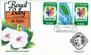 St Kitts 1982 Birth Of Prince William 55c Gutter Pair First Day Cover photo