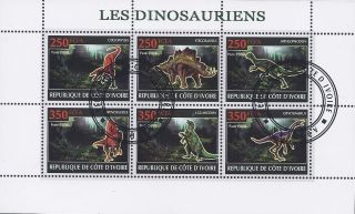 2009 Ivory Coast Postage Mini - Sheet Prehistoric Dinosaurs Reptiles Fossil Cto photo
