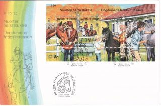 Horse Riding Family And Youth Hobby Sheet Finland Fdc 1990 photo