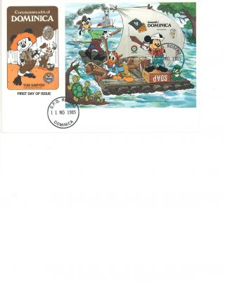 Dominica Disney Fdc Stamp Souvenier Sheet 1985 Xmas / Twain ' S Sawyer photo