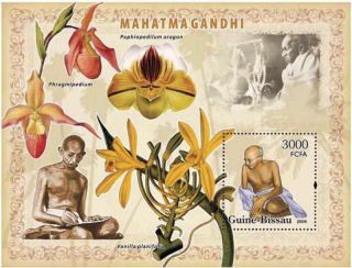 Guinea - Bissau - 2006 Gandhi & Orchids Stamp Souvenir Sheet Gb6208b photo